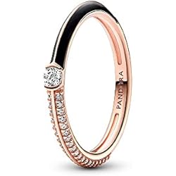 Anillos De Oro Mujer Pandora Pandora ME - Anillo chapado en oro rosa de 14 quilates con pavé y negro con circonita cúbica, 58, Oro rosa, Zirconia cúbica