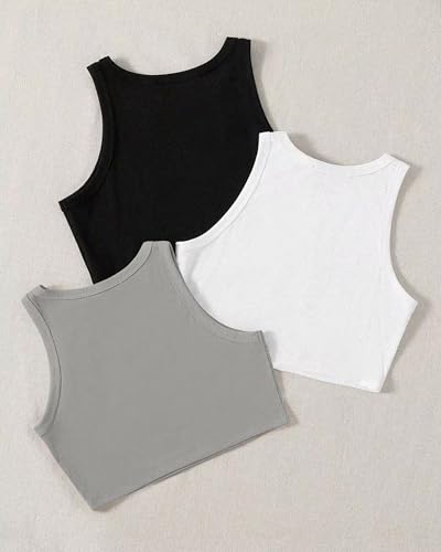 Image of (Pack of 3) Stylish Sleeveless Round Neck Ribbed Tank Tops for Women and Western Crop Top