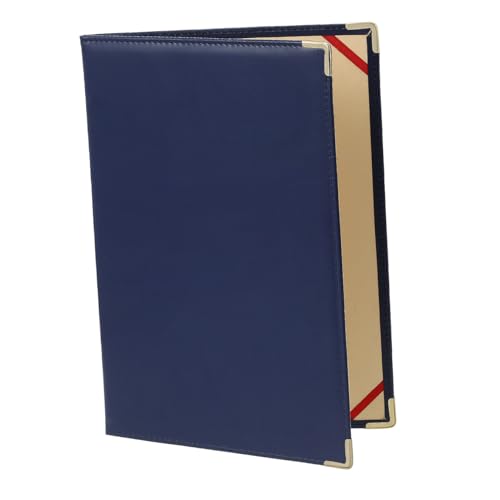 Classeur porte-documents bleu en cuir synthétique et angles métallisés chic