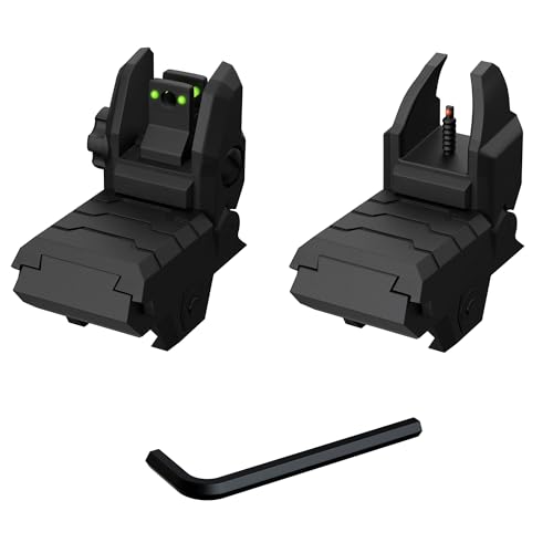 Fiber Optic Sights Flip Up Front and Rear Sites with Green and Red Fiber Optics Dots, Tool-Free Adjustment Front and Rear Backup Sight (Red+Green)