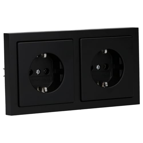Busch-Jaeger future linear Komplett-Set: 2x 20 EUC-885 SCHUKO Steckdosen-Einsatz + 1722-885K Abdeckrahmen 2-fach Future Linear schwarz matt 55x55 mm