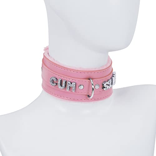 paloli Rosa Choker Halskette für Frauen Leder Choker Halskette Fluffy Punk Leash Gothic Cosplay Sexy Schmuck