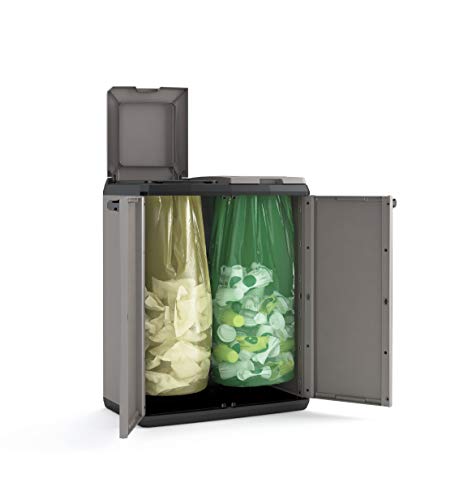 Keter Cubo Split Premium | Sistema de Reciclaje Organizador con 2 Compartimentos | Dimensiones 68 x 39 x 92 cm