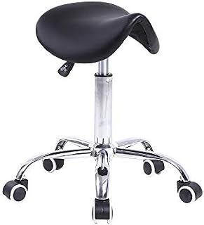 KKTONER Saddle Stool Faux Leather Height Adjustable Swivel Ergonomic Hydraulic Gas Lift Rolling Stool Hairdressing Beauty Massage SPA Salon Tattoo Therapy Bar Studio (Black)