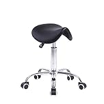 KKTONER Rolling Saddle Stool PU Leather Swivel Adjustable Rolling Stool With Wheels Salon Chair (Black)