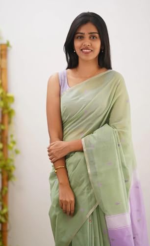 Image of Women's Cotton Soft Silk Sarees | Jamdani Cotton Saree With Attach Unstitched Blouse Piece