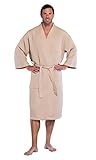 Turquaz Linen Lightweight Long Waffle Kimono Spa Robe for Men