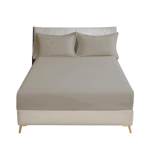 D DONETELLA FEEL THE LUXURY Bedding Fitted Sheet - Fits 180x200 Cm Bed For King Bed 3 Pcs (1 Fitted Sheet and 2 Pillowcases) - 35 Cm Deep Pocket - Solid Bed Sheet