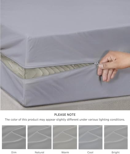 Image of Zippered Chain 75 inchx35 inchx10 inch Terry Cotton Waterproof Mattress Protector | Dust Mite Proof, Bed Protection Mattress Cover for Single Bed Size with 10 inch Drop Thick (75x35x10 inch,Light Grey)