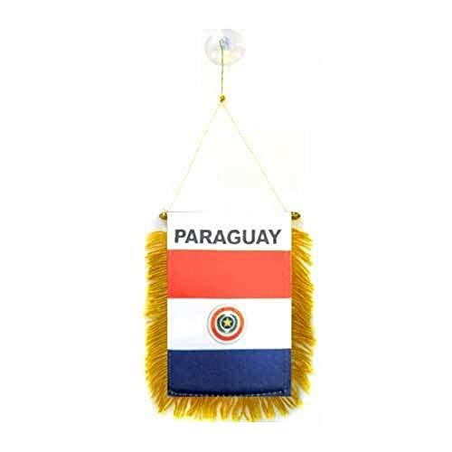 AZ FLAG - Fanion Paraguay Pour Décoration Voiture Avec Ventouse et Franges Dorées - Mini Drapeau Paraguayen - 13x10 cm