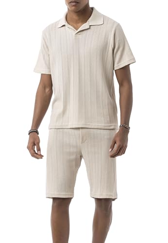 Ensemble look tricoté homme pour terrasse et plage avec polo manches courtes et short