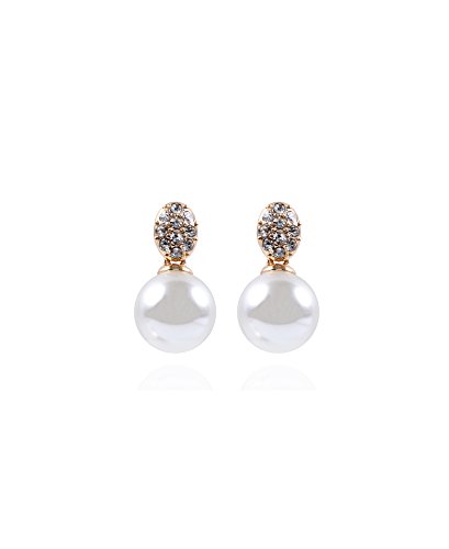 Image of Anne Klein Women's Pearl Stud Earrings, Layered Statement Fashion Jewelry for Everyday and Evening Wear