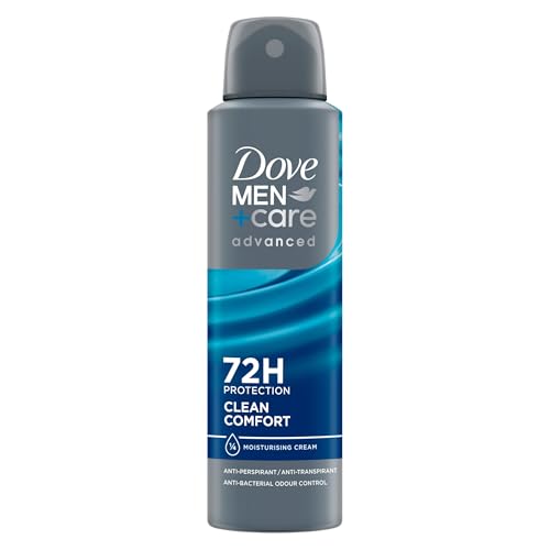 Dove Men+Care Advanced Clean Comfort Anti-Perspirant Aerosol Deodorant Spray with Anti-Odour technology & moisturising cream for 72 hour protection against sweat and odour 6x 150 ml