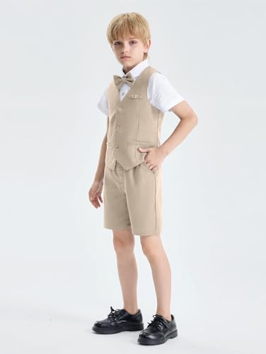 Image of LOLANTA Boys Linen Suit 4 Piece Summer Gentleman Outfit Kids Shorts Set