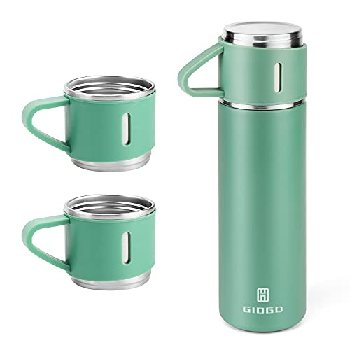 Stainless Steel Thermo 500Ml/16.9Oz Vacuum Insulated Bottle With Cup For Coffee Hot Drink And Cold Drink Water Flask.(Green,Set) #TOP1