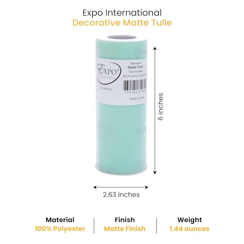Image of Expo International Decorative Matte Tulle, Roll /Spool of 6 Inch x 25 Yards (Pack of 1), Polyester-Made Tulle Fabric, Matte Finish, Lightweight, Versatile, Washable, Easy-to-Use, Aqua Blue