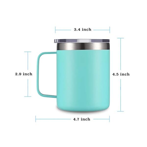 CIVAGO Taza de café de acero inoxidable con asa, 354 ml de doble pared aislado al vacío con tapa, apto para viajes (Aqua… - Imagen 3