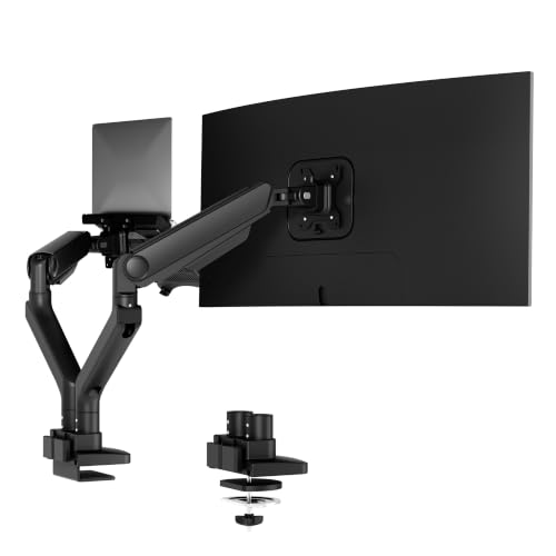 Image of FlexiSpot Laptop Mount, Dual Monitor Arm with Laptop Tray, Fits Up to 49 Inch Monitor and 17.3 Inch Notebook, Full Adjustable Gas Spring Holds up to 44lbs per Arm for Office & Home, Black