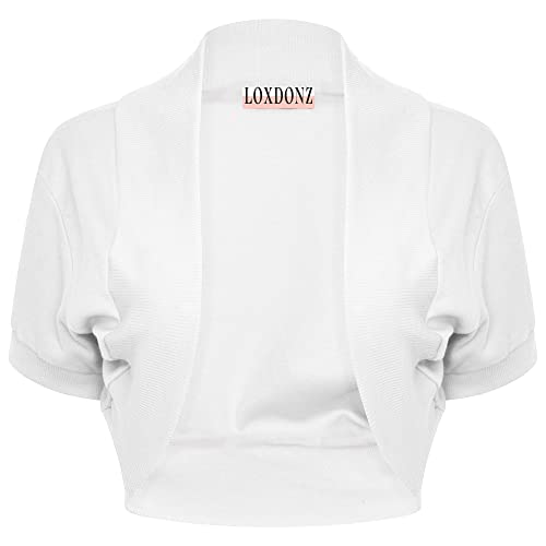 Loxdonz Women's Short Sleeve Shrug Open Front Cotton Cropped Cardigan Bolero Shrugs Jacket3