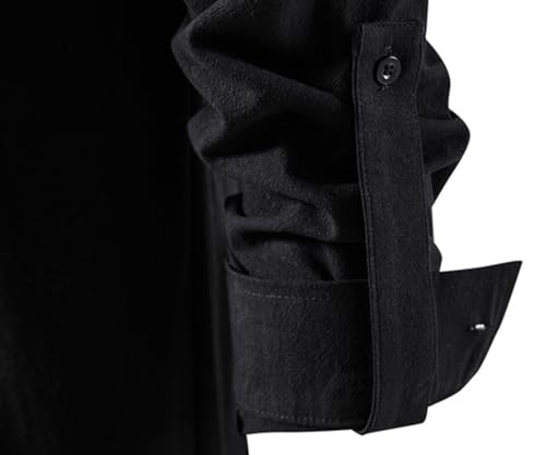PADOLA Camisa Medieval de Lino para Hombre Camisa Retro con Cordón Henley Camisas Estilo Hippie Traje de Pirata(XXL,Negro)