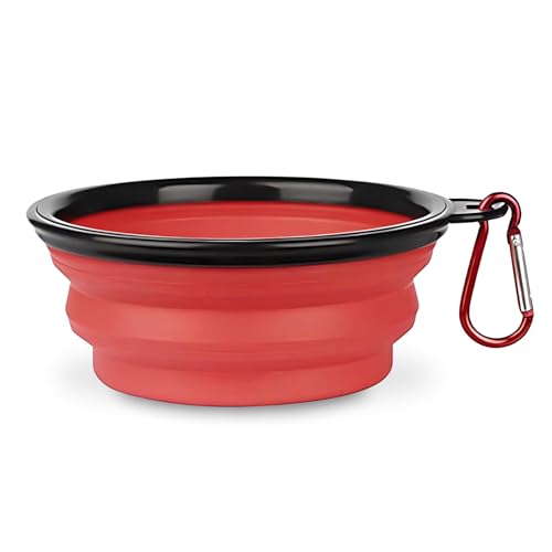 Ciotola da Viaggio per Cani e Gatti 450 ml, Pieghevole per Acqua e Crocchette, in Silicone Portatile Con Moschettone, Accessori per Animali (Rosso)