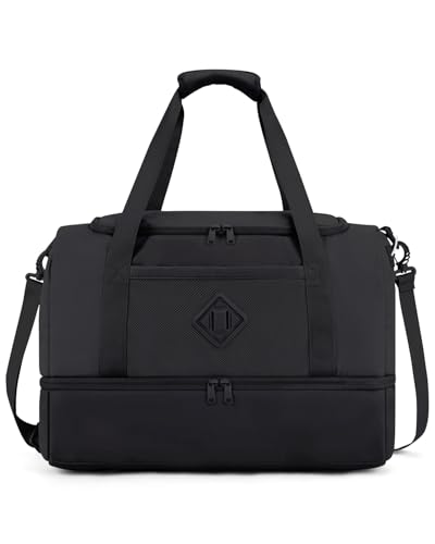 WANDF Travel Duffel Bag with Wet Pocket & Shoe Compartment, 18x14x8 Personal Item Bag with USB Charging Port, Water-Resistant Gym Weekender Overnight Carry-on for Women Men (Black)