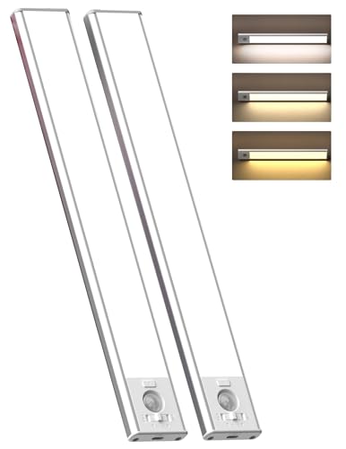 Image of 2 Pack 3200mAh Motion Sensor Under Cabinet Lights, 3 Color Temperature, Battery Powered, Kitchen, Closet, Bedroom