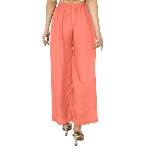 Image of Women's Rayon Palazzo Pants | Solid Color Wide Leg Trousers in 18 Shades | Elastic Waist Casual Bottoms XS-7XL | Comfortable