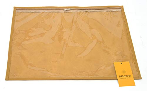Image of Non-Woven Saree Storage Covers Set of 6 with Transparent Window & Smooth Zipper | Beige Saree Organizer Bags for Dresses, Lehengas & Garments | Wardrobe Storage Organizer