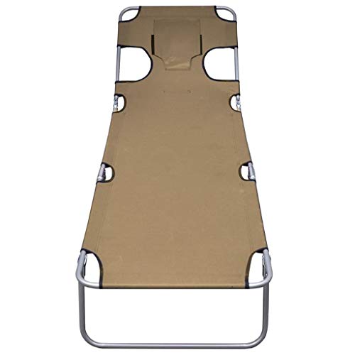 FAMIROSA Foldable Sunlounger with Head Cushion Adjustable Backrest Taupe