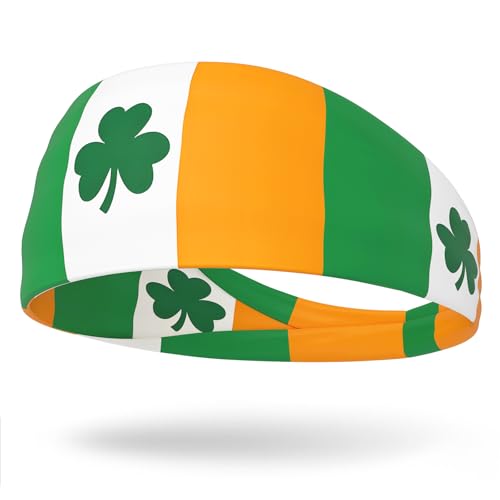 Sports Headband for Women Men Irish Flag Pattern Sweat Wicking Head Bands Hair Wrap Bands for Workout Running Fitness Fashion Sweatband Gift