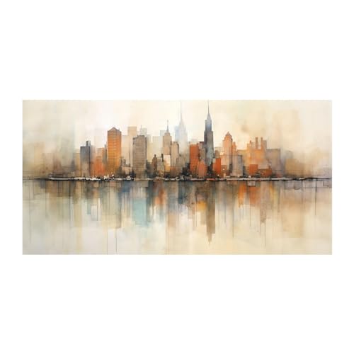 SHYAMIC Cuadro Lienzo minimalista Abstracto Modernos, Silueta de la ciudad Pintura Cartel Impresión de Imagen cuadros Salon baño Comedor Decoración de pared - 70x140cm Sin marco