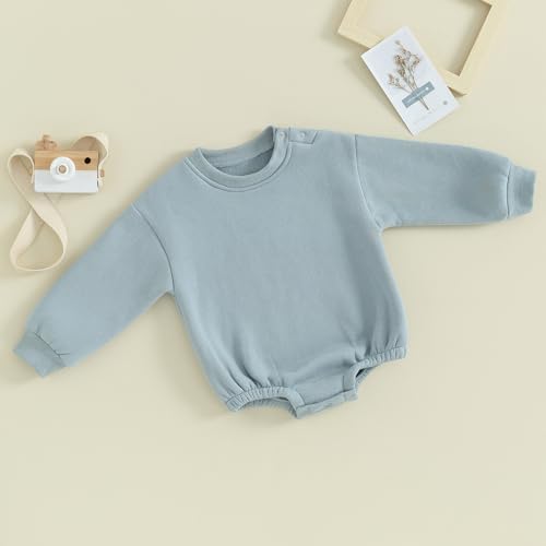 Baby Boy Girl Fleece Sweatshirt Romper Solid Color Long Sleeve Sweater Bubble Onesie Warm Fall Winter Clothes3