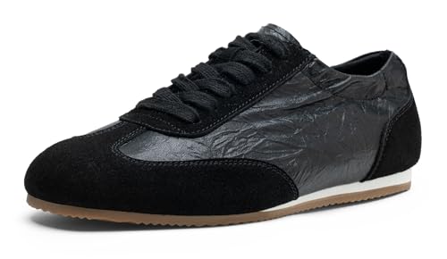 Vepose Womens Black Retro GAT Casual Sneakers Boho Lightweight Square Toe Suede Trainers Removable Pom Pom Comfy Memory Foam Cute Everyday Commute Travel Shoes Size 8M US (CJY8200 Black 08)
