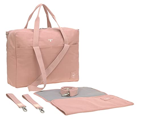 LÄSSIG Baby Wickeltasche Babytasche Kinderwagentasche inklusive Wickelzubehör Bio-Baumwolle waschbar/Green Label Cotton Essential Bag, Rose