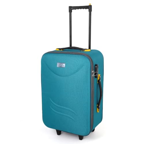 Image of Trolley Bag 20 Inch Cabin Size | Soft Shell Travel Suitcase with Reinforced Stitching Lightweight Fabric Luggage for Flight Cabin | Turqoise