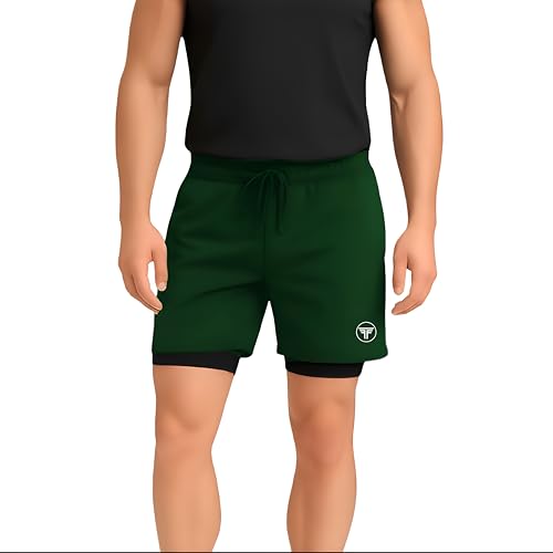 Image of Men's 2 in 1 Active Dual Shorts with Inner Tights Layer & Compression Liner, Double Layer Athletic Short for Running, Gym & Sports