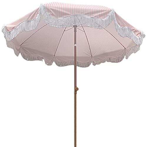 Parasol de plage rose 2m inclinable avec glands pour extérieur