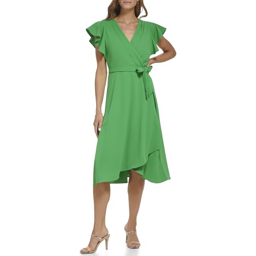 Image of DKNY Women's Flutter Sleeve Tie Fit & Flare Midi Dress