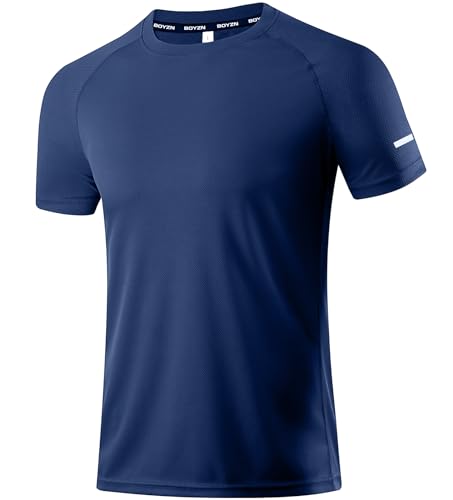 Opiniones de Ropa de Atletismo los más recomendados. 39 Boyzn Camisas Entrenamiento para Hombres-Tops de Ropa Deportiva Camisas Malla Ajuste Seco Que Absorben la Humedad Camiseta Atlética Deportiva de Manga Corta Tops Azul Navy-M
