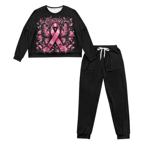 Image of Womens Pajama Sets 2 Piece Pjs Lounge Sets Long Sleeve Sleepwear Crew Neck Pullover Top with Long Pants