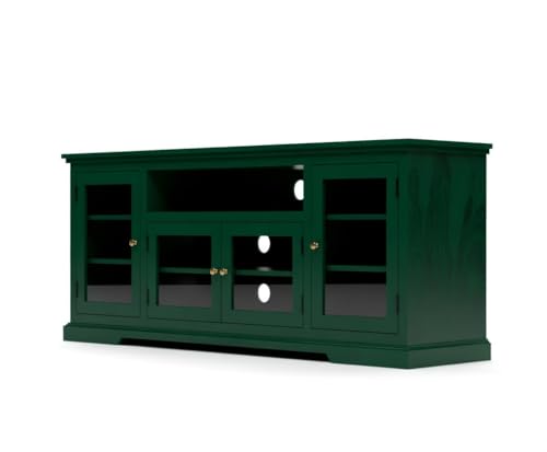 Image of Sheesham Solid Wood TV Cabinet for Living Room | Handcrafted Wooden TV Unit with Storage | Elegant Entertainment Stand for Modern Homes (Glass Tv Cabinet, Green)