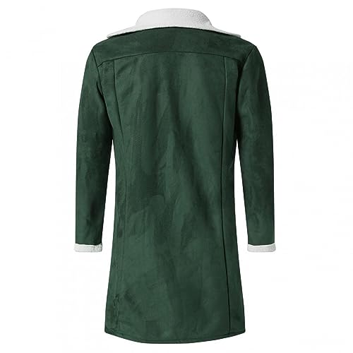 Mens Faux Leather Sherpa Lined Long Jacket Fur Collar Long Trench Coats Sheepskin Fleece Coat Double Breasted with Pockets3