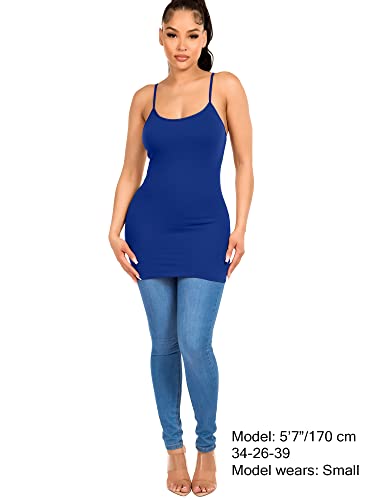 Image of Long Cotton Camisole Tank Tops for Women | Basic Braless Layering Tops with Adjustable Spaghetti Straps