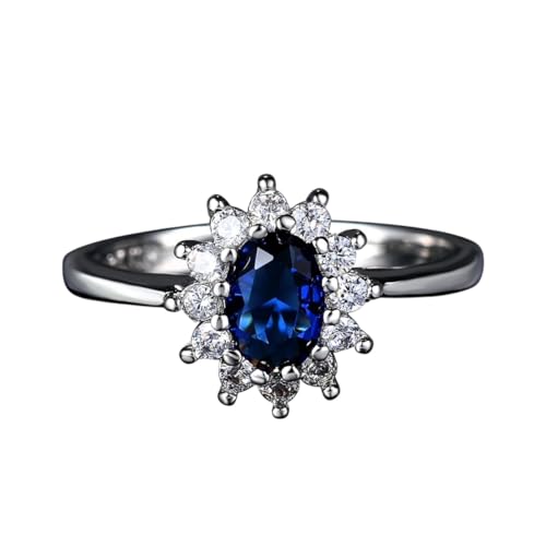 Lady Princess Diana Rings for Women Bridal Blue Crystal Wedding Engagement Promise Marriage Ring for Female Fashion Jewelry 076