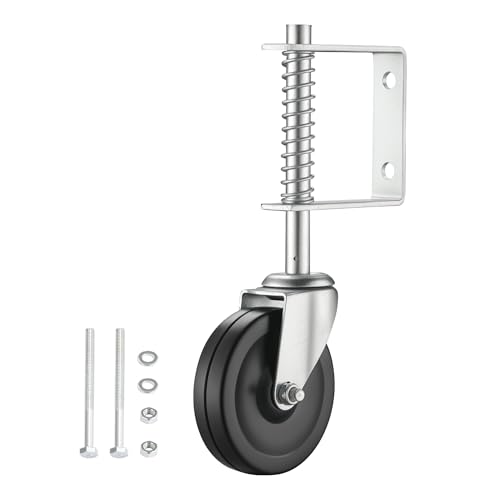 Wiltec Roue en Métal Gris pour Portail à Ressort 100 mm en PVC Ressort de Roue en Caoutchouc Capacité 68 kg Clôture de cour Portes Haute Résistance Galet...