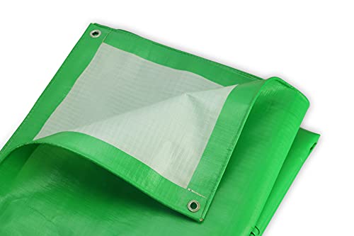 Image of SIGMA (LABLE) 10FT X 8FT 230 GSM Waterproof Tarpaulin Sheet Super Strong, Home Roof Balcony Shed Protector UV Treated Reusable Multipurpose Cover,Green-White(Eyelets Every 3ft) As Per BIS 7903