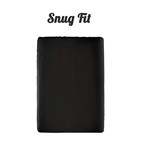 Image of Pro Goleem Satin Pack n Play Playard Sheet Great for Baby Hair Soft Silk Feeling 27x39 Inch Fitted Portable Mini Crib Sheet Playard Mattress Cover Unisex Black Gift for Boys and Girls