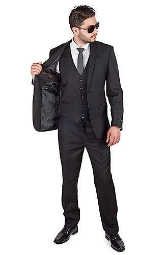 AZAR MAN Slim Fit 3 Piece Vested Solid Black 2 Button Notch Label3