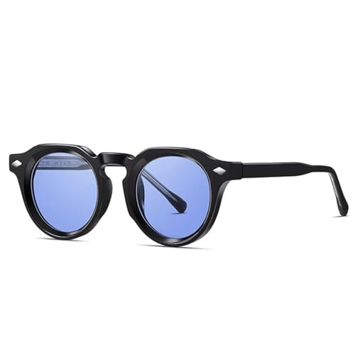 Lunettes de soleil de luxe rétro au design rond de couleur bleu vert